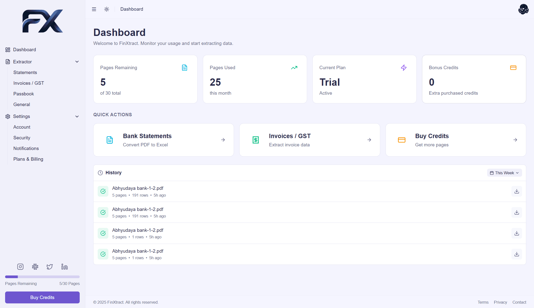 FinXtract Dashboard