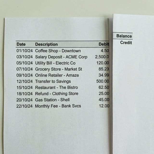 Example of a cropped bank statement with columns cut off